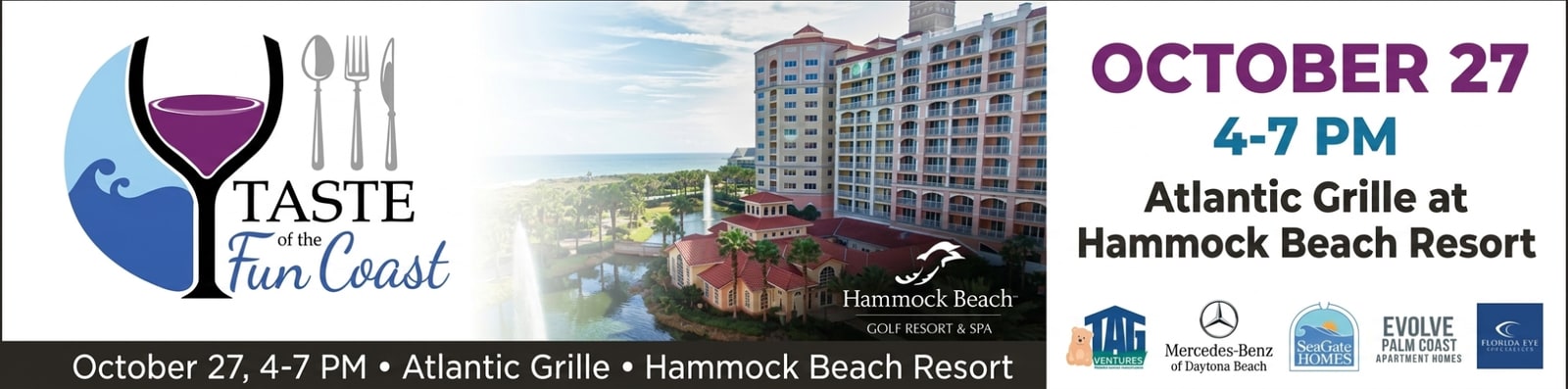 Taste of the Fun Coast, October 27, 4 to 7 PM at the Atlantic Grille, Hammock Beach Resort. Get tickets.