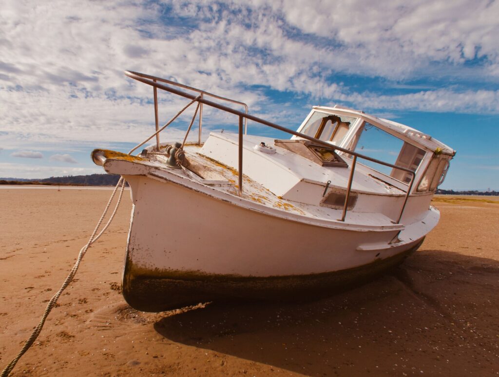 Beached boat on the shore